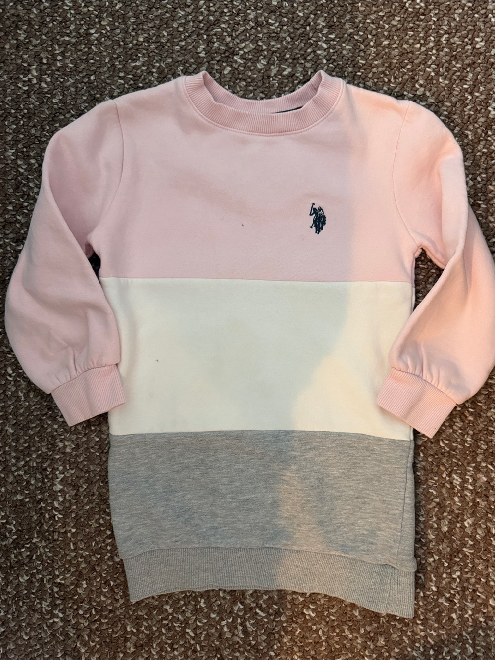 U.S. Polo Assn. Girls Pink White Gray Colorblock Crewneck Sweatshirt